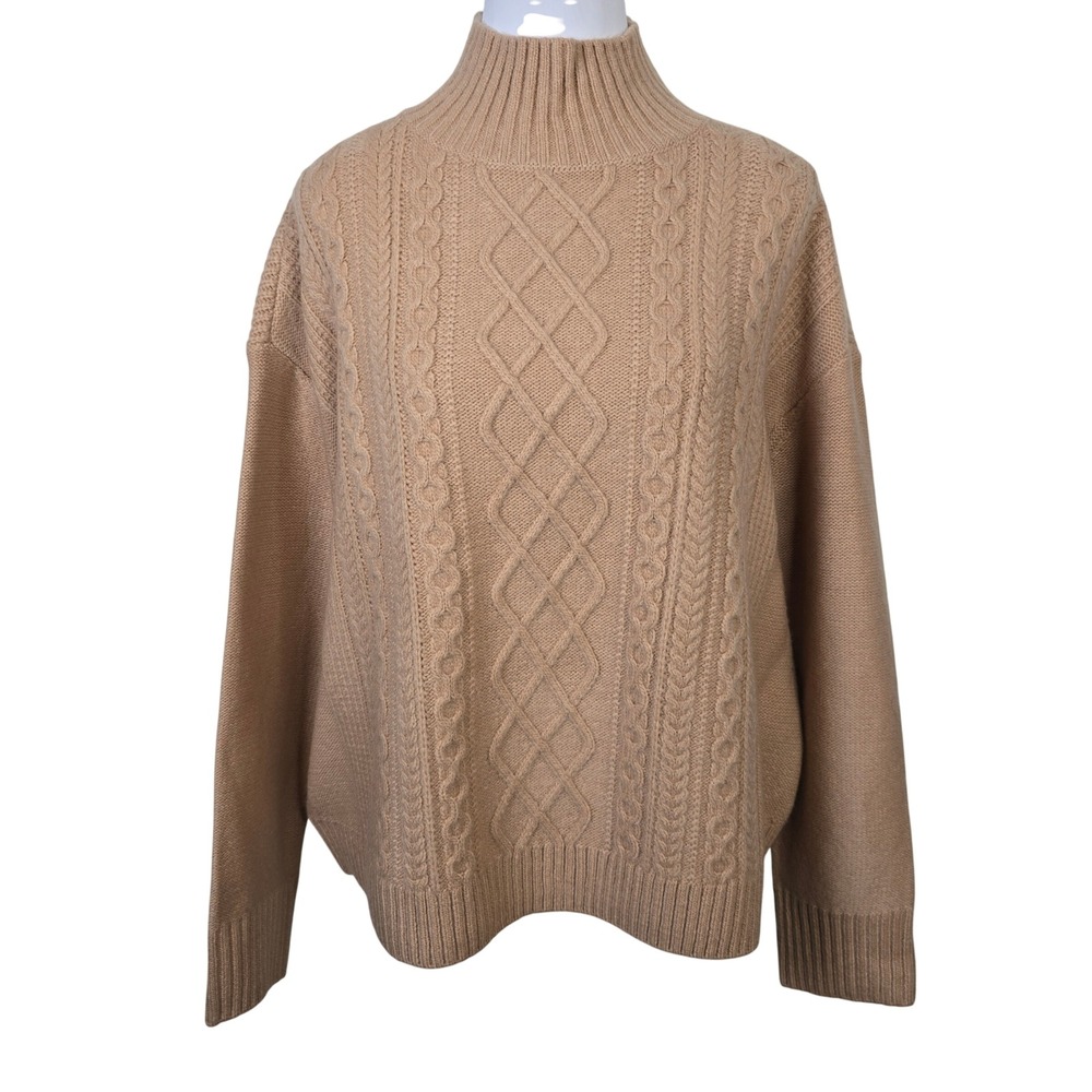 LOFT Tan Cable Knit Mock Neck Sweater Size S New With Tags Relaxed Fit Fall Prep